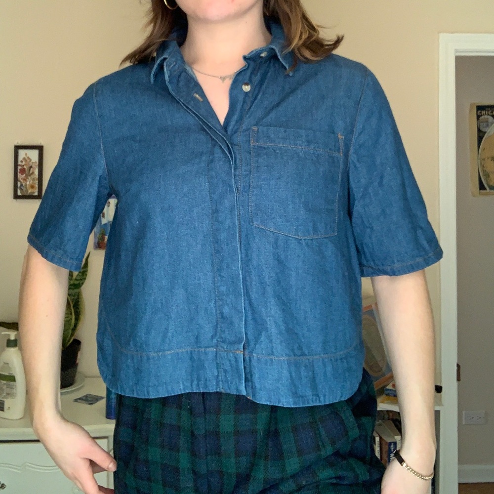 Cropped Denim Button Up Top